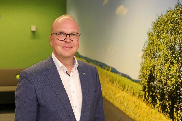  Antti Meriläinen, vd för Lantmännen Agro Oy i det nyinredda gröna huvudkontoret utanför Helsingfors.