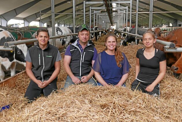  Emil, Fredrik, Camilla och Isabella Hilmersson. – Jag drivs av att göra det bättre och effektivare, säger Camilla Hilmersson som har huvudansvaret för korna. 
