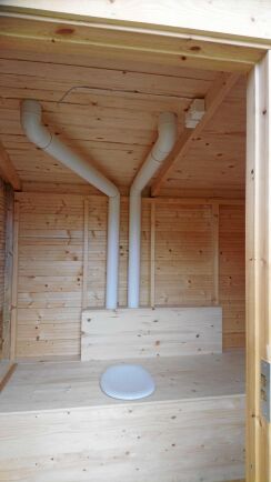  Genom toalettrummet går rören som transponerar varm luft till latrinkärlen.