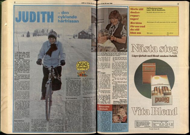  Lands artikel från 1980 om den cyklande frisören Judith Johansson i närbelägna Tvärålund, inspirerade Sofia.