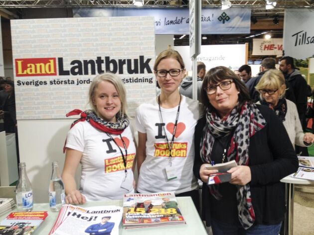 Anna Nilsson, Camilla Olsson och Marie Henningsson representerar Land Lantbruk på Elmia.